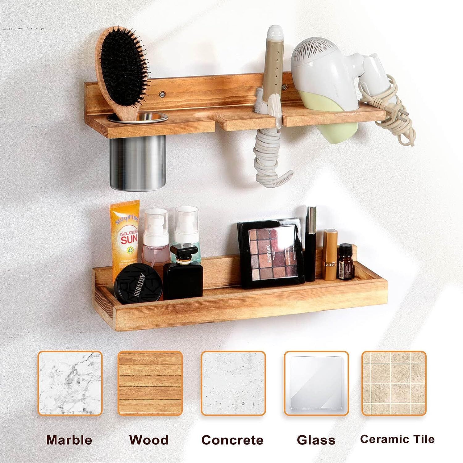 Rustic Hair Dryer Holder Wall Mounted, Hair Tools and Styling Organizer for  Bathroom , Bathroom Supplies Tissue Holder