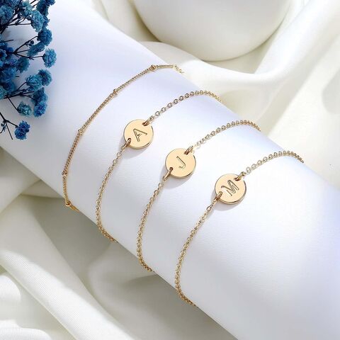 Initial Disc Bracelet - 18K Gold Plated, 925 Silver, Monogram Bracelet, Bangle Bracelet, Personalized Engraved Bracelet, Custom Bracelet