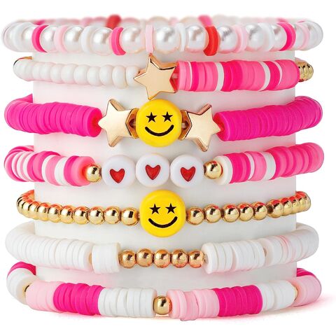 Women's Beaded Elastic Bracelet Color, Smile Bracelet Set Y2k