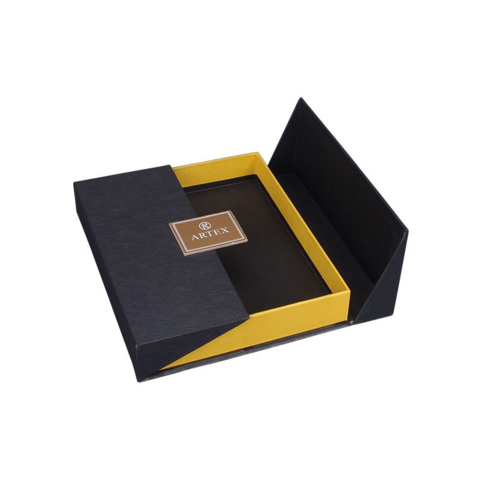 Black Hard Paper Luxury Logo Gold Stamping Double Open Gift Box