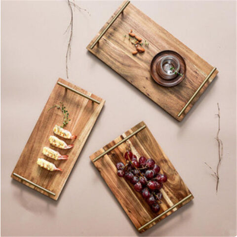 Bandeja Nórdica de Madera Rectangular Creativa de Acacia para Servir - Bandejas de Madera para Hostelería y Hogar