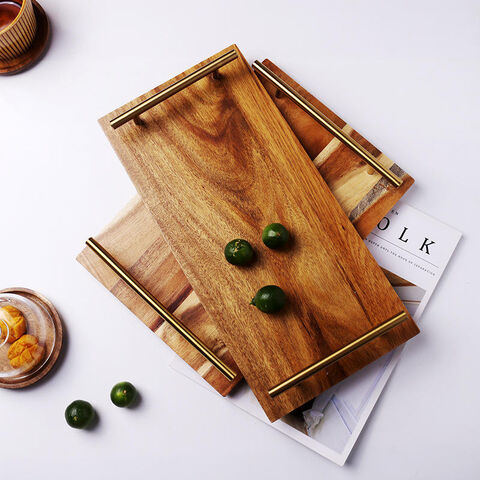 Bandeja Nórdica de Madera Rectangular Creativa de Acacia para Servir - Bandejas de Madera para Hostelería y Hogar