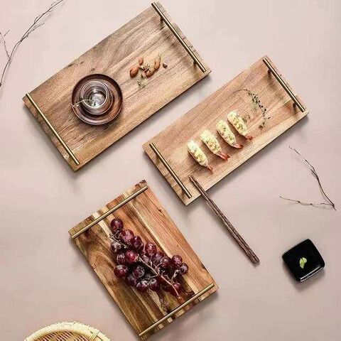 Bandeja Nórdica de Madera Rectangular Creativa de Acacia para Servir - Bandejas de Madera para Hostelería y Hogar