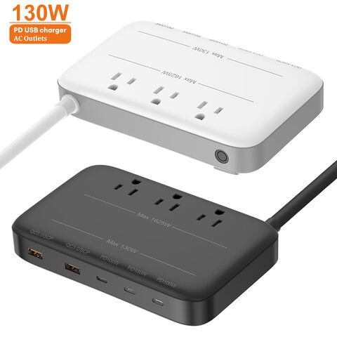 Vina 130W Neu Design 1,8m Universal 3-fach Steckdosenleiste mit Überspannungsschutz, 5 USB-Anschlüssen und Schalter