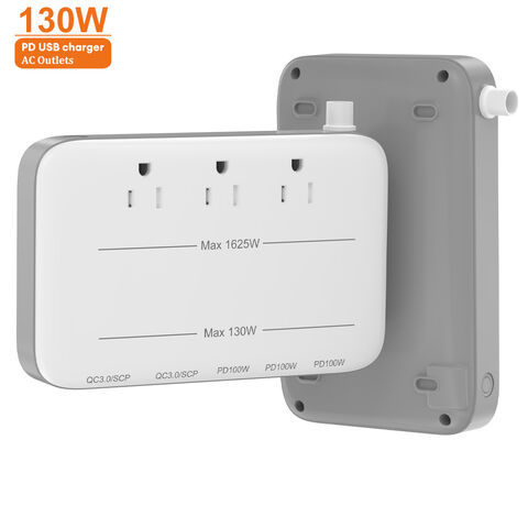 Vina 130W Neu Design 1,8m Universal 3-fach Steckdosenleiste mit Überspannungsschutz, 5 USB-Anschlüssen und Schalter