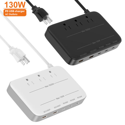 Vina 130W Neu Design 1,8m Universal 3-fach Steckdosenleiste mit Überspannungsschutz, 5 USB-Anschlüssen und Schalter