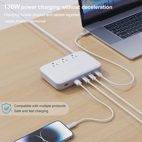 Vina 130W Neu Design 1,8m Universal 3-fach Steckdosenleiste mit Überspannungsschutz, 5 USB-Anschlüssen und Schalter