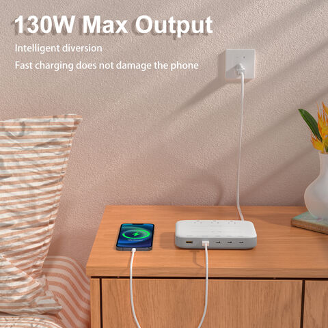 Vina 130W Neu Design 1,8m Universal 3-fach Steckdosenleiste mit Überspannungsschutz, 5 USB-Anschlüssen und Schalter
