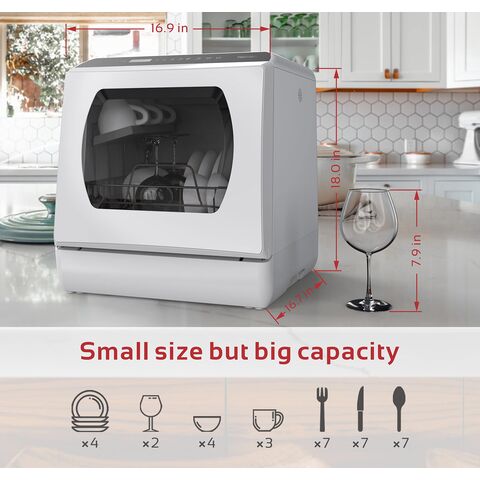 Table Top Dishwasher, Mini Countertop Dishwasher Portable, 5 Programs,  Built-in 5L Water Tank Dual Water Supply Modes with Touch Control, LED  Display, Fruit Wash Function, Installation Free-White