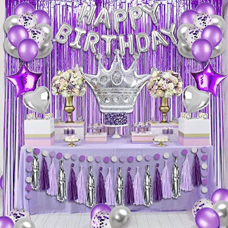 Purple Birthday Decorations With Silver Crown Balloon Tassel Garland Foil  Curtains For Birthday Party Decorations - China Wholesale Purple Birthday  Decorations $4.98 from Yiwu Shineparty Handicrafts Co., Ltd.