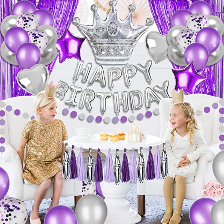 Purple Party Decorations with Happy Birthday Banner, Purple White Confetti  Balloons, Purple Foil Birthday Background, Tassel Garland, Silver Crown  Balloons - China Wedding Party and Birthday Party price