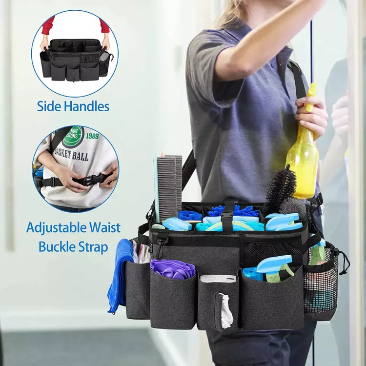 Tuegher Large Wearable Cleaning Caddy Bag, Cleaning Supplies Organizer with Shoulder and Waist Straps, Multiple Compartments Organizer Tote for Tool