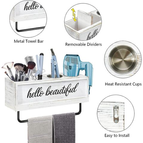 Buy Wholesale China White Wall Mount Hair Tools Organizer Bathroom Vanity  Caddy Wooden Hair Accessories Organizer Blow Dryer Holder With 4 Hooks &  Wooden Hair Dryer Holder at USD 4