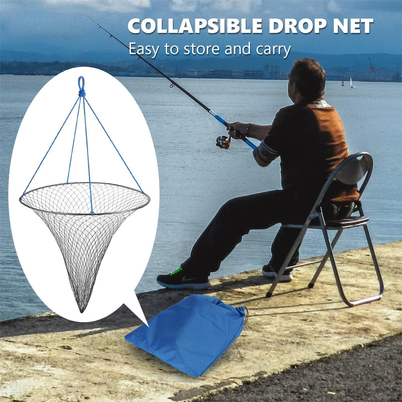 Durable Soft Steel Hoop Nylon Mesh Pier Foldable Drop Fishing Net, Fishing,  Net, Shade Net - Buy China Wholesale Fishing Net $1.7