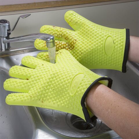 Gants de four Anti Slip Silicone Double Gant de four, Gant de four  thermique professionnel Résistant à la chaleur Gants de four en coton long  doux pour la cuisson de cuisine Barbecue