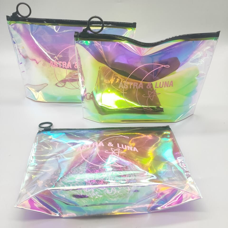 Custom Waterproof Holographic PVC Ziplock Lady Cosmetic Bag