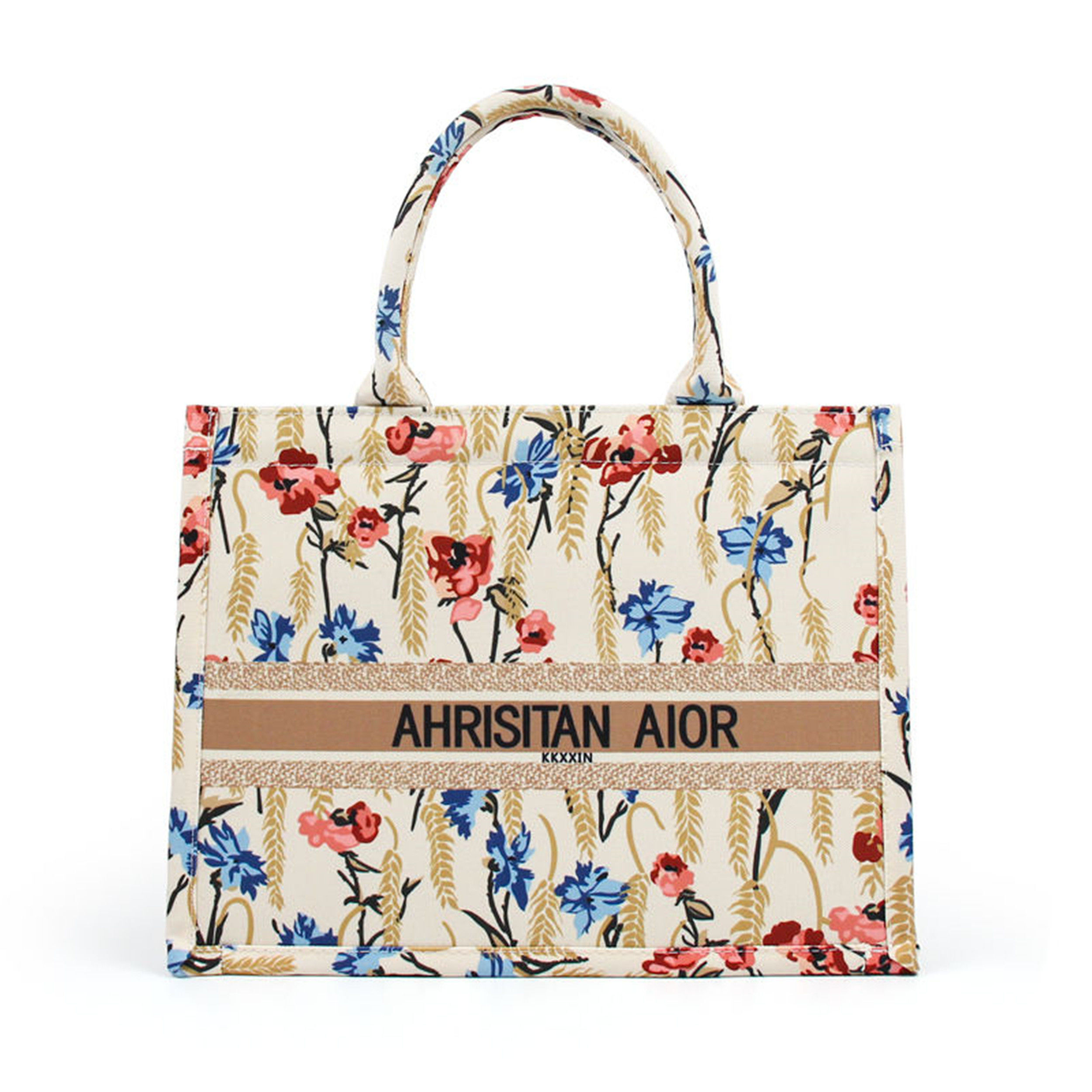 2023 Custom Premium Fashion Ladies Vintage Flowers Printing Canvas Tote