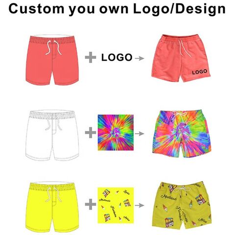 Venta al por mayor de pantalones cortos de playa para hombre, diseño personalizado con logo impreso, pantalones cortos de surf impermeables para natación