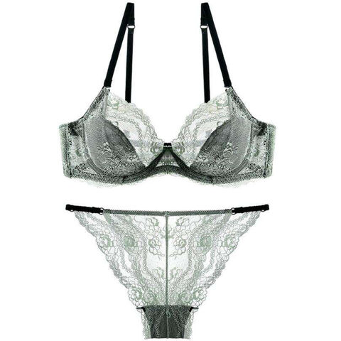 Women's Comfortable Push Up Embroidery Lace Bra and Panty Set Plus Size