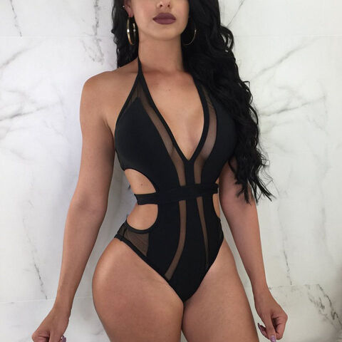 Traje de Baño Entero de Malla Calada, Micro Bikini Transparente, Tanga Monokini