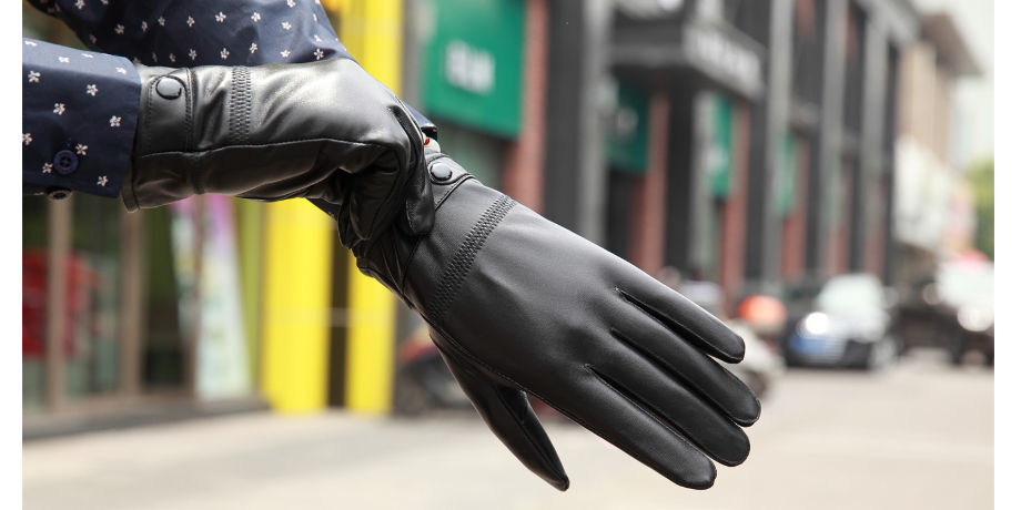 Men's Leather Gloves Winter Warm Sheepskin Gloves Velvet Thickened