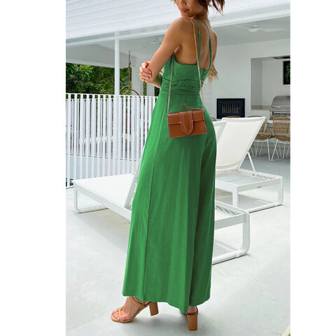 Fashion One-Shoulder Baumwoll-Leinen Jumpsuit 2022 Sommer Neu Grün Rückenfreier Jumpsuit