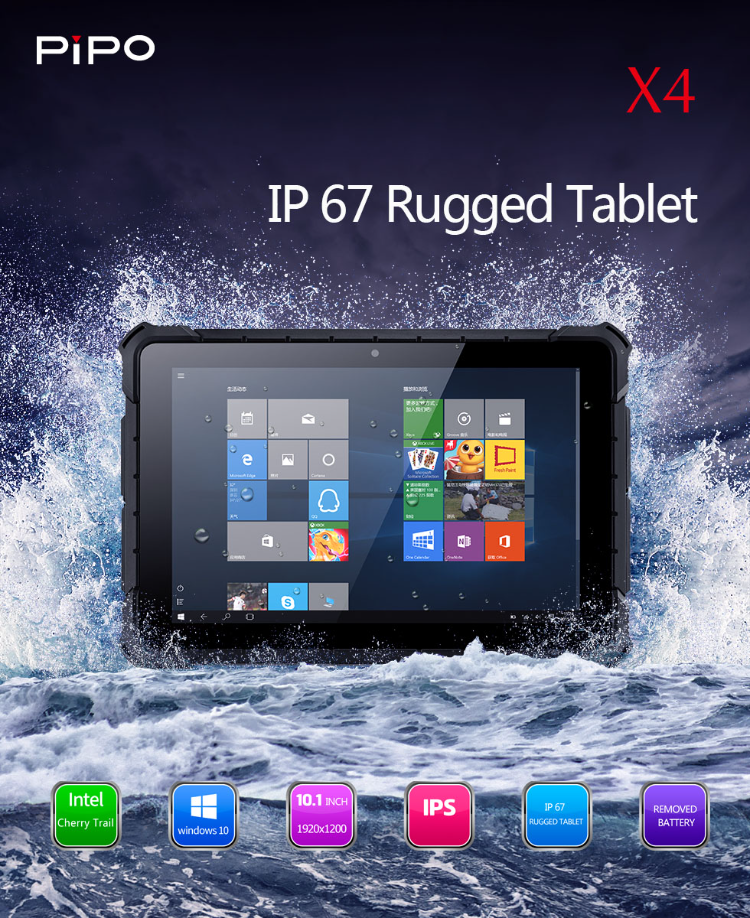 PiPO 10.1 Inch Rugged Windows Tablet 8GB Ram 128GB ROM RJ45 NFC