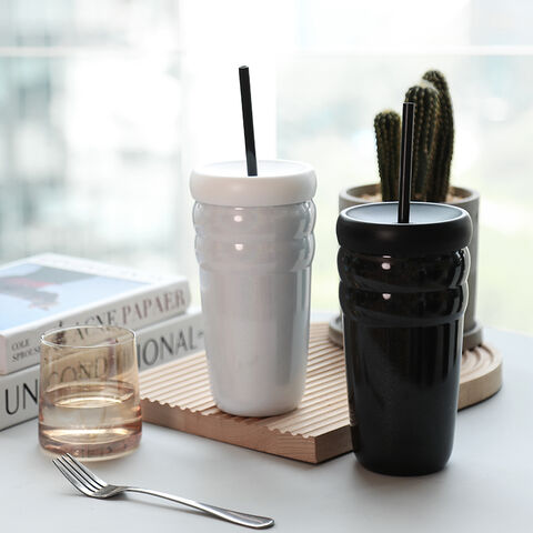 860ml Thermos Mug Cup With Straw Lid Handle, Coffee Milk Keep Warm