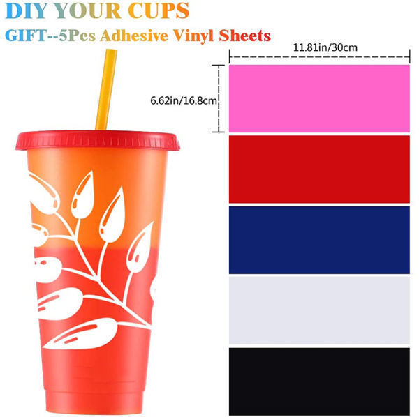 5 pcs Color Changing Cups Tumblers with Lids Straws Reusable Bulk