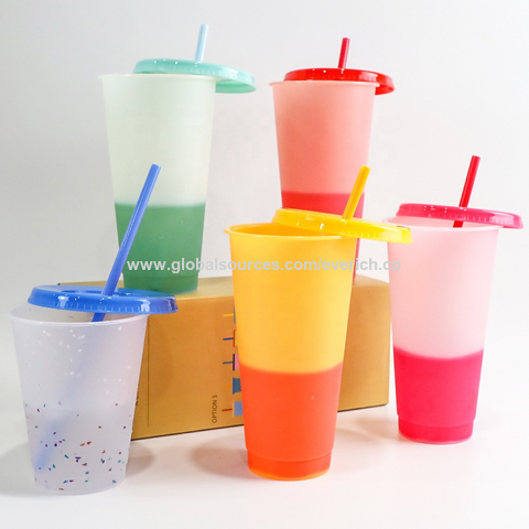 Color Changing Cups Tumblers with Lids & Straws for Kids - 7 Reusable  Plastic Bulk Tumblers with Lids and Straws 24oz Cold Cup Tumbler Set for