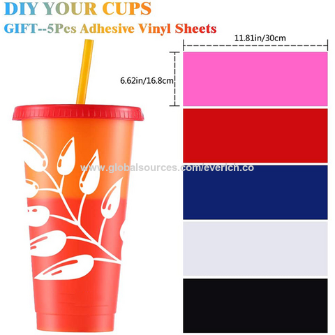 5pcs 24oz Color Changing Reusable Cups with Lids and Straws - Perfect for  Cold Iced Coffee and Party Water Tumbler