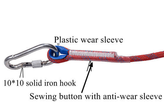 Corde D'escalade Et De Survie 12mm - 20m, Résistance 2100kg, Avec Boucle Cousue Et Mousqueton, Pour Spéléo, Secours, Camping