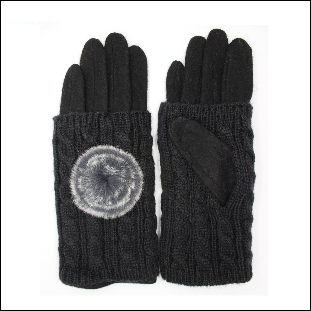 Buy Wholesale China Oem Knit Wool And Nylon Gloves With Fur Decoration 