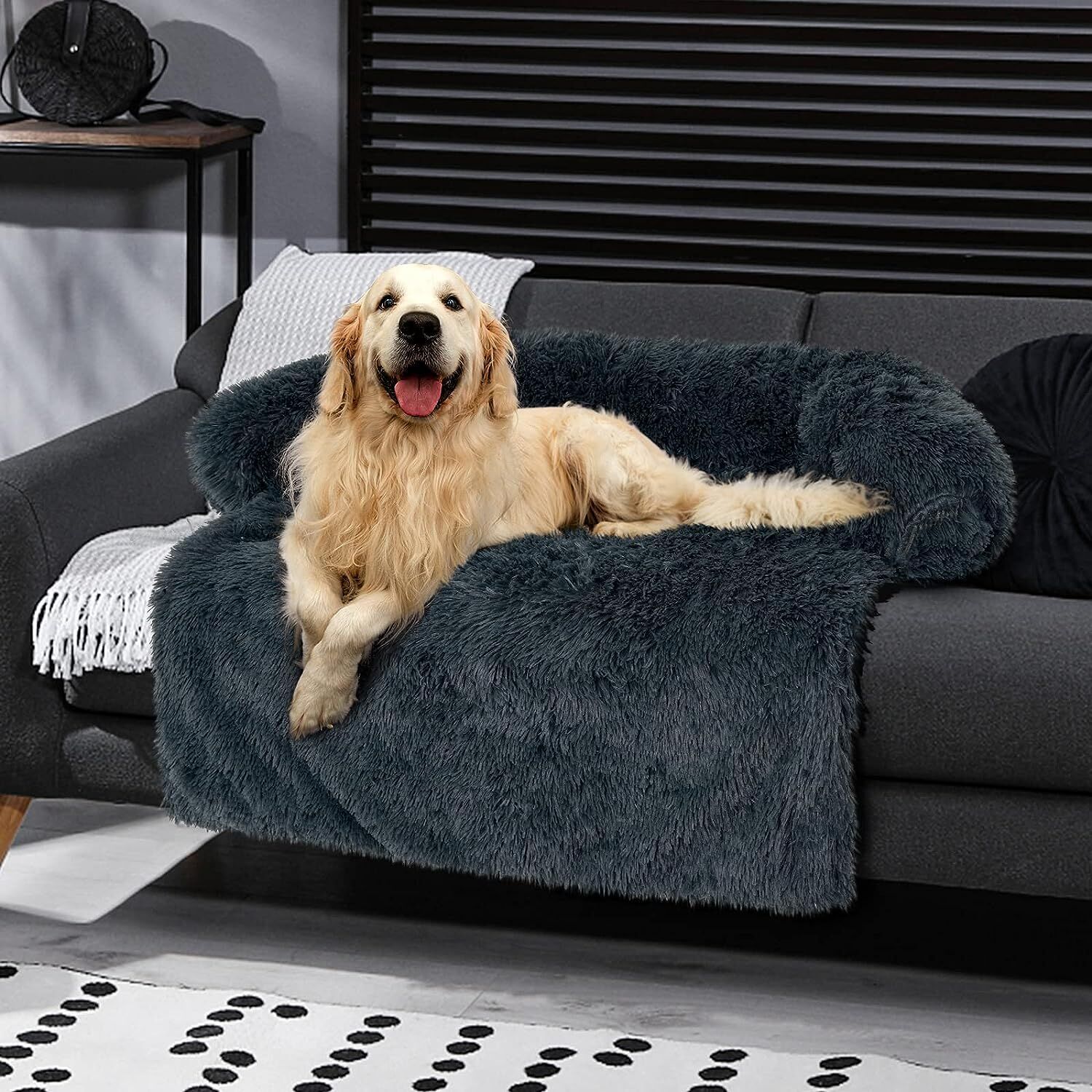MewooFun Calming Dog Bed Pet Couch Protector for Large Dogs Dog Mat Dog  Sofa with Soft Neck Bolster, Universal Pet Furniture Cover,39.3x35.4x6
