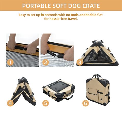  pettycare 20 inch 3-Door Collapsible Dog Crate for Small Dogs  Cats, Portable Puppy Travel Crate for Indoor & Outdoor, Soft Side Pet  Foldable Kennel Cage with Durable Mesh Windows 