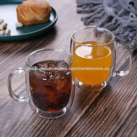 Double Wall Insulated COFFEE MUGS With Handles CLEAR Glass 