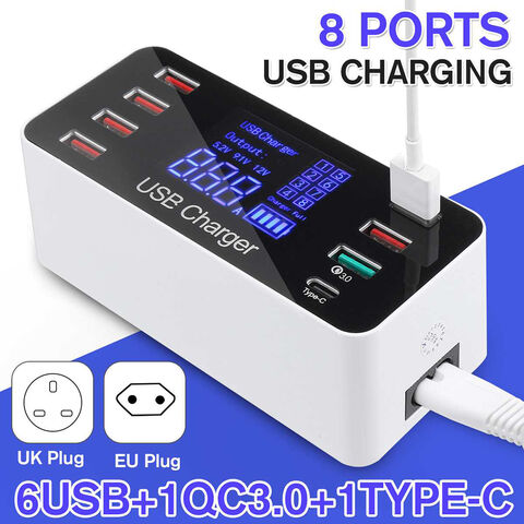 Port USB de Type-C 20W + 3-USB Port de Charge Multiple Station de Chargeur  USB Avec Écran Numérique LCD - Plug