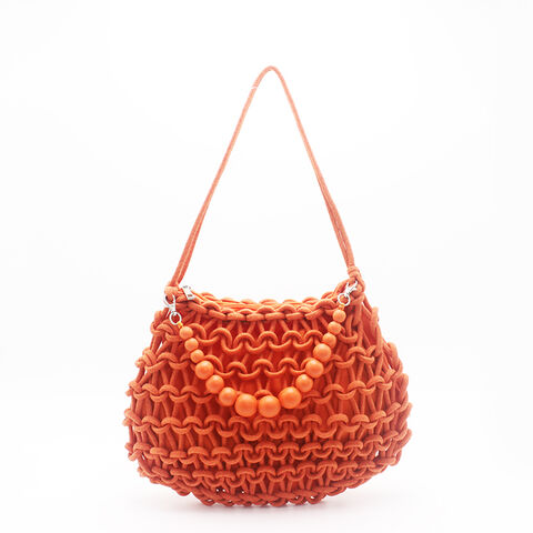 Hand knotted Macrame Round Sling Bag - Crimson