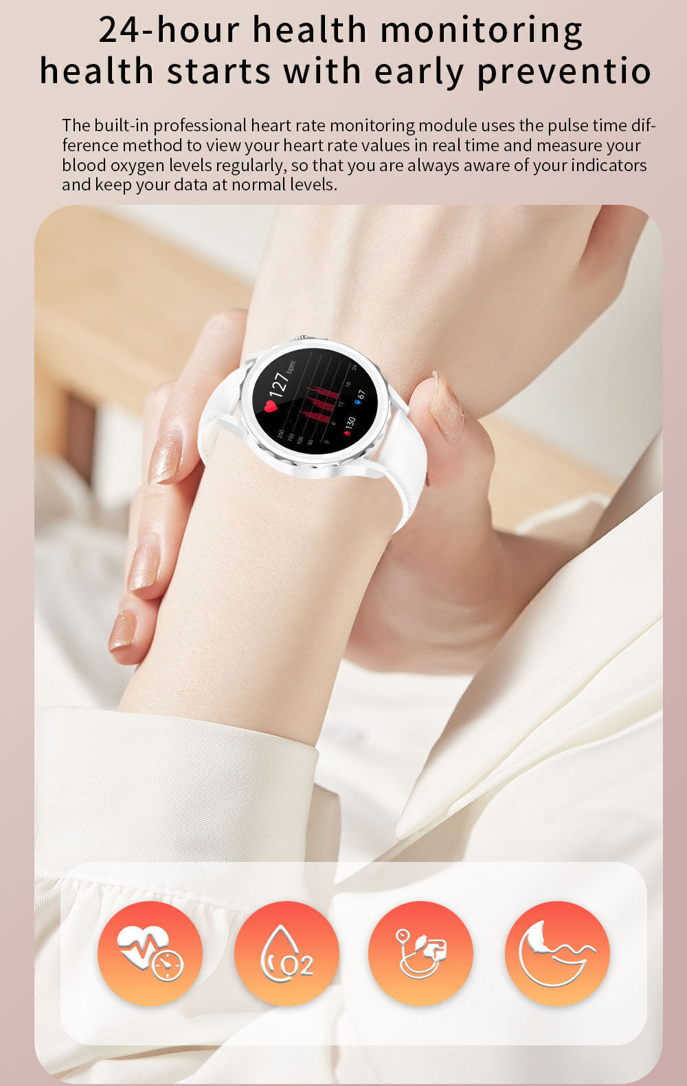 Reloj inteligente, reloj inteligente Mujer Hombres Monitor de frecuencia  cardíaca, IP68 impermeable Pantalla de reloj despertador automático Reloj  inteligente Teléfono móvil para iPhone Android (Oro)