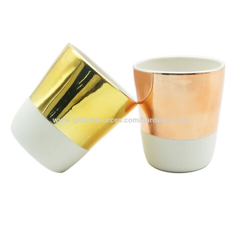 Elegant white ceramic candle jars with electroplating inside 