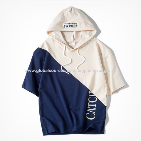 Blue Multicolor Colorblock Cowl Neck Pullover Hoodie in 2023