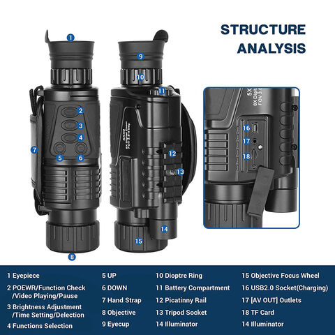 Monocular digital de visión nocturna HD NV-300, alcance para