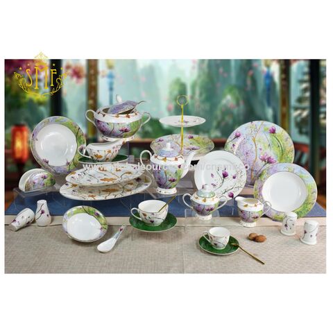 Assiettes à dîner, Vaisselle en poterie classique, Service de table en  céramique, Ensembles de vaisselle en porcelaine Phnom Penh de haute qualité  59 pièces