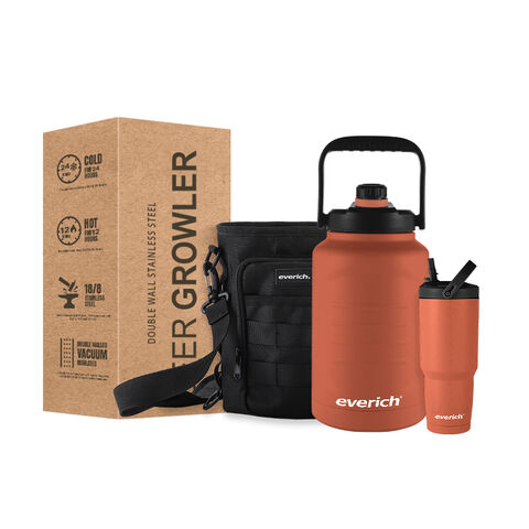 Fabricant 2023 Bouteille d'eau en acier inoxydable à double paroi avec logo personnalisé et capacité multiple, Growler à bière, cadeau de Noël, pour l'extérieur et la maison
