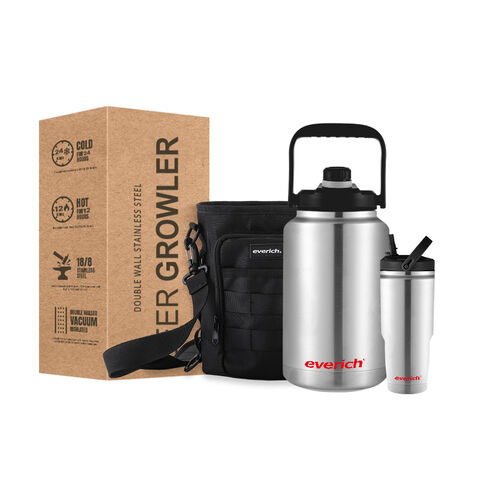 Fabricant 2023 Bouteille d'eau en acier inoxydable à double paroi avec logo personnalisé et capacité multiple, Growler à bière, cadeau de Noël, pour l'extérieur et la maison