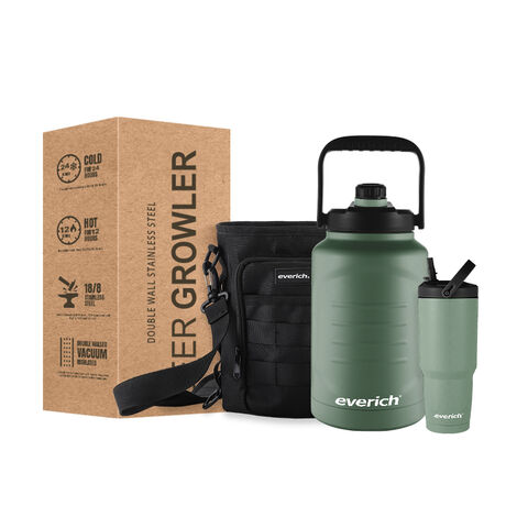 Fabricant 2023 Bouteille d'eau en acier inoxydable à double paroi avec logo personnalisé et capacité multiple, Growler à bière, cadeau de Noël, pour l'extérieur et la maison