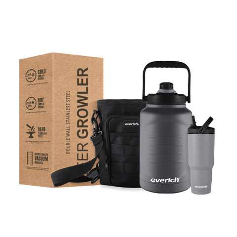Fabricant 2023 Bouteille d'eau en acier inoxydable à double paroi avec logo personnalisé et capacité multiple, Growler à bière, cadeau de Noël, pour l'extérieur et la maison