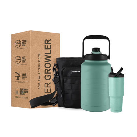 Fabricant 2023 Bouteille d'eau en acier inoxydable à double paroi avec logo personnalisé et capacité multiple, Growler à bière, cadeau de Noël, pour l'extérieur et la maison
