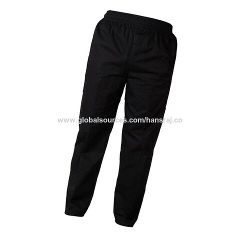Pantalón negro de cocina unisex con cintura elástica y cordel