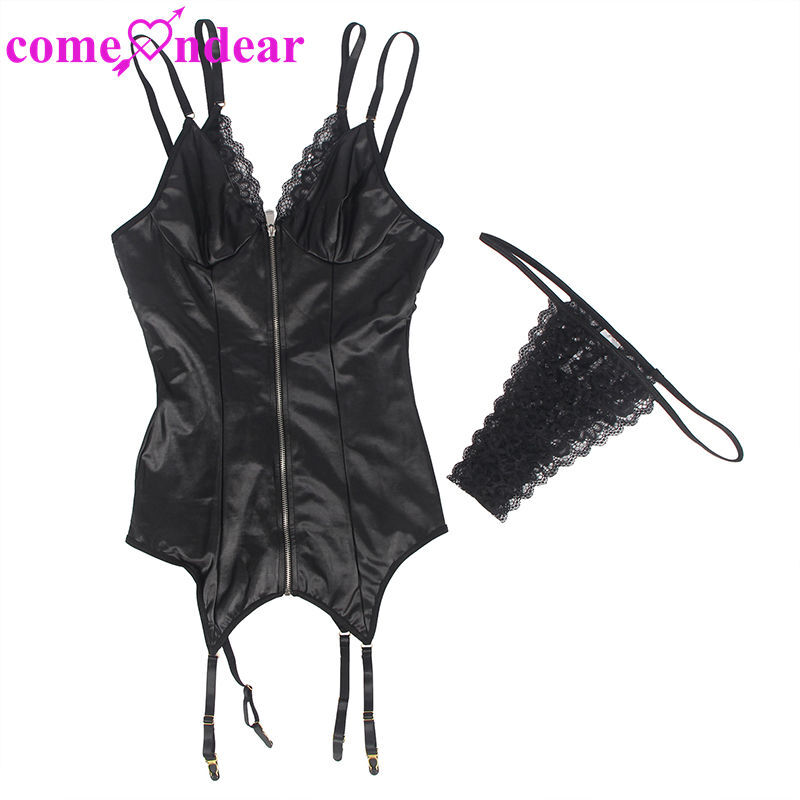 comeondear Plus Size Lingerie Set for Women 2 Pieces Overlay Bra with High  Waist Garter Belt Underwear